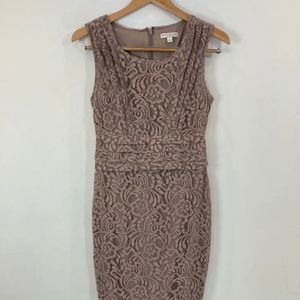 Eva Mendes Women's Dress 2 Sheath Light Brown Lace Midi Sleeveless Lined Zip Up